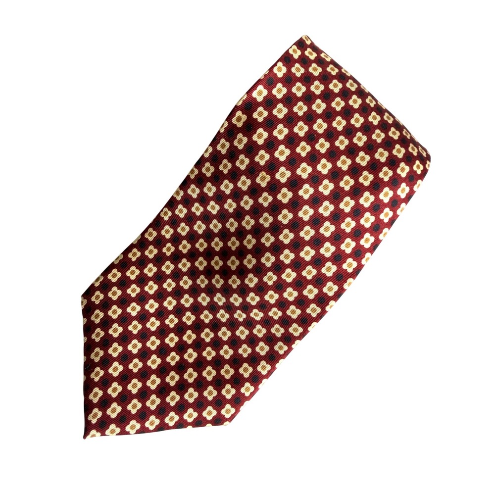 VTG Old‎ Navy Silk Tie Burgundy Navy Geometric Floral USA Made Preppy Office
